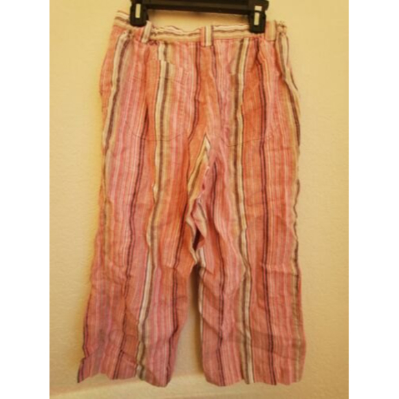 JM Petite Collection Wide Leg‎ Linen Capri Pants Size 2P Pink Pockets Stripes - Picture 3 of 7
